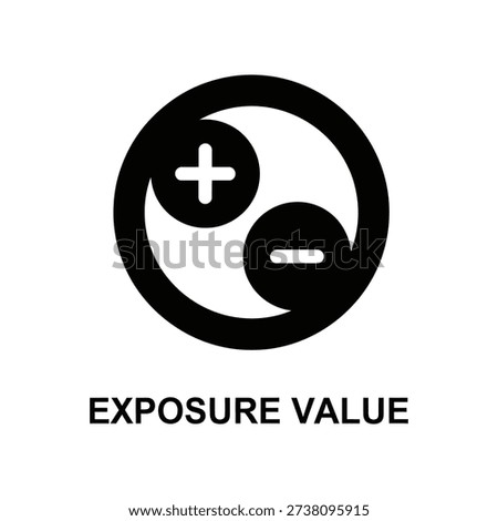 Minimalist black exposure value icon with plus and minus symbols for photography settings, ideal for camera manuals and tutorials.