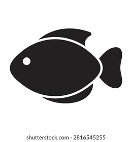 A minimalist black fish icon isolated on a white background. This simple aquatic symbol is perfect for marine biology, pet store branding, seafood, or ocean themes.