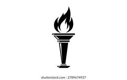 Minimalist black flame icon atop a pedestal, symbolizing eternal fire, energy, and remembrance in a sleek design format.