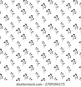 Modelo inconsútil floral negro minimalista. Fondo delicado de la línea botánica. Perfecto para textiles, papel de embalaje, papelería, embalaje, Fondos de pantalla y diseños botánicos modernos.