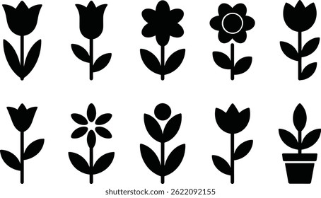 Silhouette de plante de fleur noire minimaliste