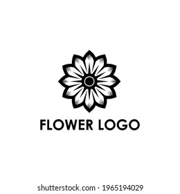 A minimalist black flower symbol in vector format, combining elegance and simplicity to represent nature, growth, and harmony. Ideal for organic product brands, botanical skincare, wellness studios