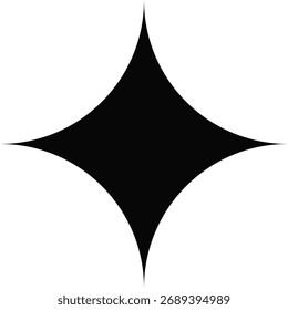 Una forma minimalista de estrella negra de cuatro puntas con puntos curvos sobre un fondo blanco. Limpio y geométrico.
