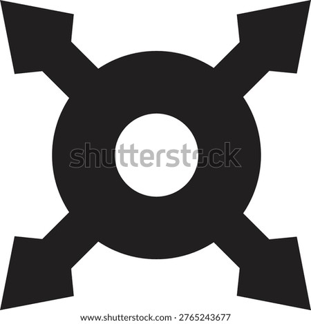 Minimalist Black Four-Way Outward Directional Arrow Icon with Central Ring
