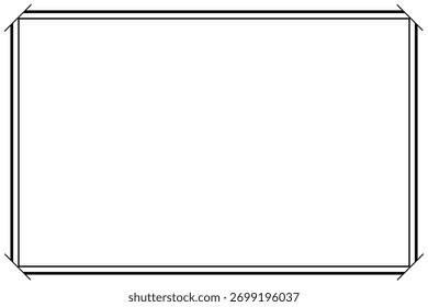 Minimalistisches schwarzes Rahmendesign mit fetten Linien und diagonalen Schnitten an jeder Ecke. Ideal für Foto-Hintergründe, Poster, Einladungen oder moderne Vorlagen im einfachen Stil.