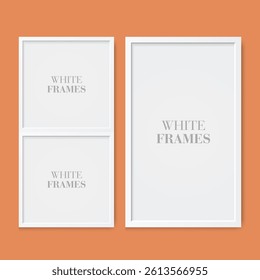 Minimalist black frames realistic wall gallery collection. Vector isolated picture frame mockup with shadow on transparent background. Poster frame mockup. Stock vector.