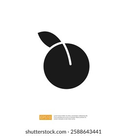 Minimalist Black Fruit Icon With Orange Shape And Leaf Element of Design and Illustration style. Featuring Simple Visuals and Stylized Art. Modern Icon and Graphic Element. One