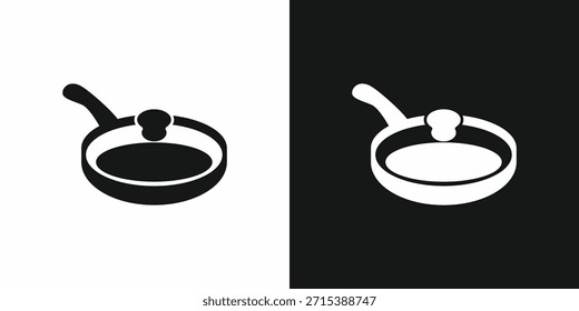 Minimalist black frying pan vector icon with lid. Professional kitchenware symbol for cooking, restaurant, and culinary designs