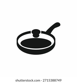 Minimalist black frying pan vector icon with lid. Professional kitchenware symbol for cooking, restaurant, and culinary designs