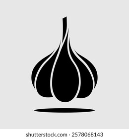 Minimalist black garlic silhouette icon. Perfect for food logos, culinary themes, organic products, spice illustrations, and healthy cooking concepts