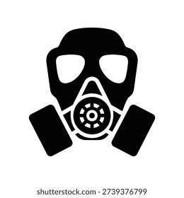 Minimalist black gas mask vector icon on clean white background, symbolizing safety, protection, and preparedness for commercial use.
