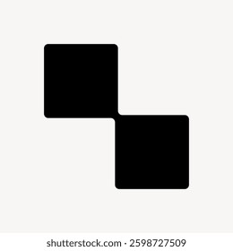 Minimalist black geometric design with two connected squares. Geometric shapes, squares, and minimalist style create a modern, abstract look. Minimal shape vector.