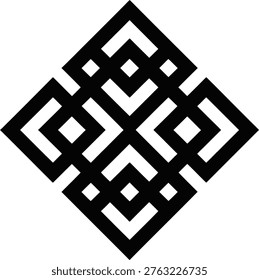 Minimalist black geometric diamond pattern icon abstract square knot symmetry symbol for modern branding and ornamental design