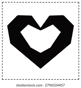 Minimalist black geometric heart shape isolated on white background.