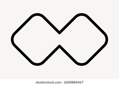 Minimalist black geometric shape on a white background, featuring interlocking diamond patterns. Simple, abstract, and modern design with geometric elements. Minimal shape vector.