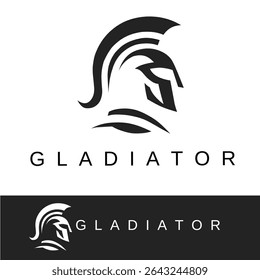 Minimalist black gladiator helmet logo in profile, symbolizing strength, courage, and warrior spirit. Perfect for security, sports, or heroic brand identities with bold design