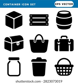 Minimalist Black Glyph Container Object Storage Icon Set