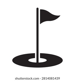 Minimalist black golf flag vector illustration featuring a simple pole and hole for sports designs