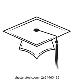 Minimalist Black Graduation Cap Icon with Tassel, Vector Illustration for Education and Academic Design, Simple Mortarboard Symbol on White Background
