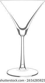 A minimalist black and gray vector illustration of a cocktail or martini glass. The design features a sleek.