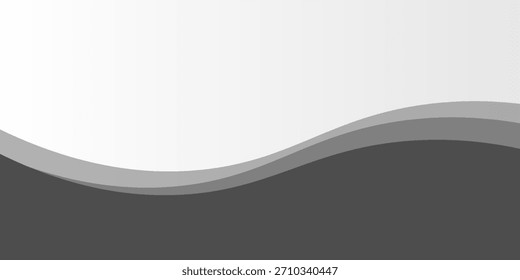 Design minimalista de vetor de onda preta e cinza com curvas de fluxo suaves na parte inferior, em transição para um fundo branco limpo. Ideal para banners, rodapés ou layouts modernos. vetor 