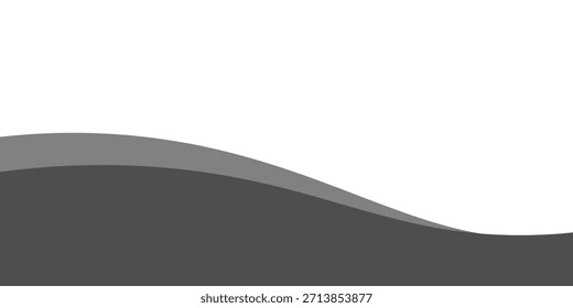 Diseño minimalista de Vector ondulado en negro y gris con curvas fluidas suaves en la parte inferior, en transición a un fondo blanco limpio.