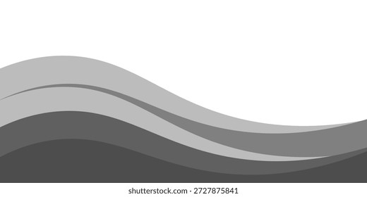 Diseño minimalista de Vector ondulado en negro y gris con curvas fluidas suaves en la parte inferior, en transición a un fondo blanco limpio. Ideal para Anuncios, pies de página o diseños modernos.