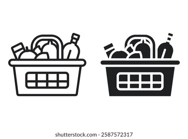 Minimalist Black Grocery Basket Icon with Fruit vector illustration