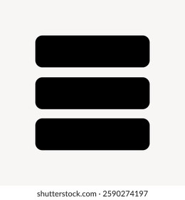 Minimalist black hamburger menu icon with three horizontal lines. Simple design, black lines, menu icon. Perfect for web, app interfaces, and navigation. User interface icon vector.