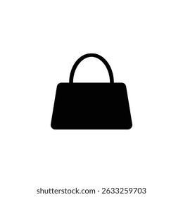 Ícone de bolsa preta minimalista em um fundo branco. Ideal para moda, varejo, comércio eletrônico ou conteúdo relacionado a acessórios, especialmente em temas de design moderno e limpo.