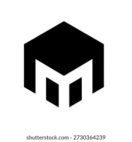 Logotipo hexagonal negro minimalista con una 'M' estilizada o forma abstracta, que encarna el diseño y la estructura modernos.