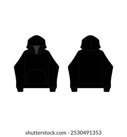 Minimalist Black Hoodie Design Front and Back View for Fashion Illustration and Apparel Branding