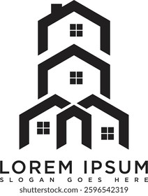 Minimalist black house logo with modern and simple design. Suitable for branding, property, architecture, and real estate purposes. Vector format with clean lines and professional look