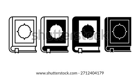 A minimalist black icon bundle of the Quran, ideal for religious education, Islamic studies, and spiritual content creation.