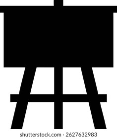 Minimalist black icon of an easel with a simple and bold silhouette. The solid black shape contrasts starkly against the clean white background.