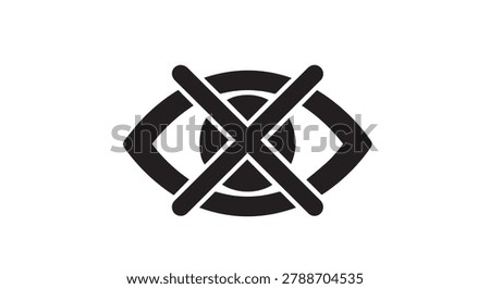 A minimalist black icon of an eye crossed out, representing hidden, private, or invisible content on a white background.