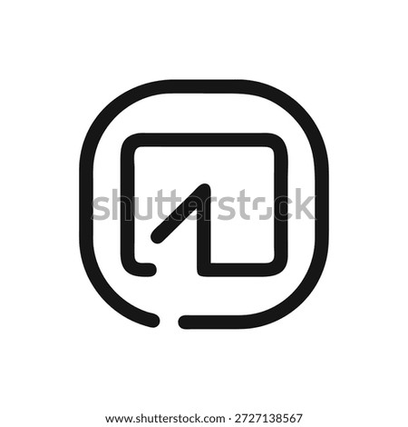 A minimalist black icon featuring an arrow inside a rounded square, set against a White Background. The design is clean and modern.