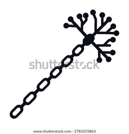 A minimalist black icon featuring a biological nerve cell structure fused with a metal chain link design. Symbolizes artificial intelligence and neural connectivity.