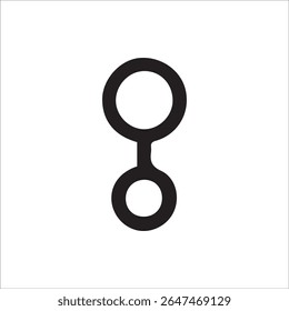 Um ícone preto minimalista com dois círculos, um maior e um menor, conectado verticalmente, simbolizando conexão, link, ou um conceito abstrato simples. Ideal para vários projetos de design.