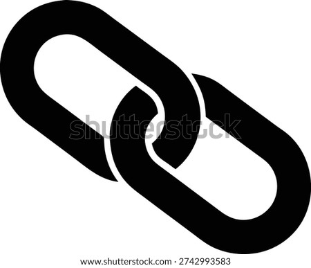 A minimalist black icon featuring two interconnected chain links on a white background, symbolizing connection, a hyperlink, or a web link.