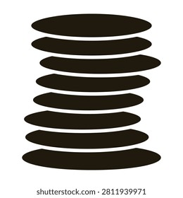 A minimalist black icon featuring a vertical stack of oval shapes. This simple graphic represents layers, data storage, sequential piles, or organized components.