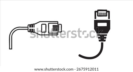 Minimalist black icon of a LAN cable representing internet and connectivity.