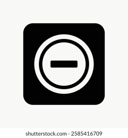 Minimalist black icon with a minus sign inside a circle, set against a white background. Simple, modern design. Minus sign, circle, black icon. User interface icon vector.