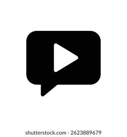 Minimalista Negro Icon Play Botón en forma de burbuja de chat