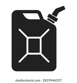 Minimalist black icon of a portable fuel jerry can with white structural details. Ideal for automotive, energy, and industrial interface design projects.