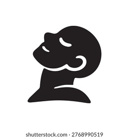 A minimalist black icon portraying a human head with closed eyes looking upward symbolizing reflection hope or spiritual connection