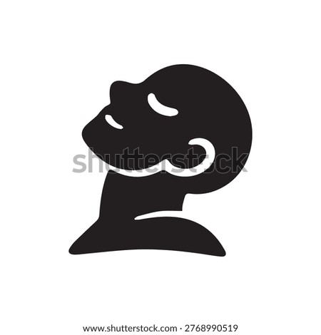 A minimalist black icon portraying a human head with closed eyes looking upward symbolizing reflection hope or spiritual connection