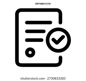 A minimalist black icon representing a completed document or checklist with a checkmark.