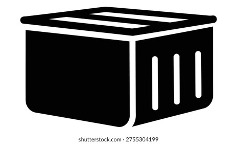 A minimalist black icon representing a fabric drawer divider, symbolizing organized compartment storage for home and closet organization systems.