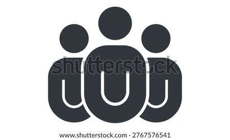 A minimalist black icon representing a group of three people linked together through a shared connection.